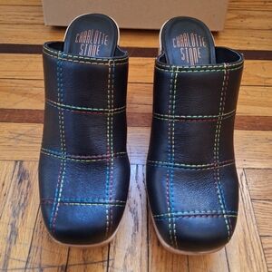 Charlotte Stone Celeste Black Wooden Platform Heels Size 9